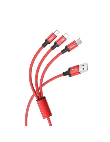 Hoco 3-in-1 Charge&Synch Cable Lightning+Micro+USB-C Red