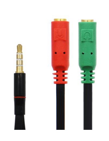 Audio Jack 3.5mm Y-Splitter, Stereo+Microfoon, platte kabel, wit/rood