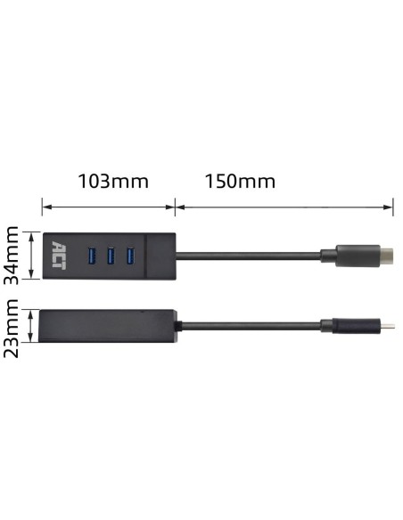 ACT AC6400 interface hub USB 3.2 Gen 1 (3.1 Gen 1) Type-C 5000 Mbit s Zwart