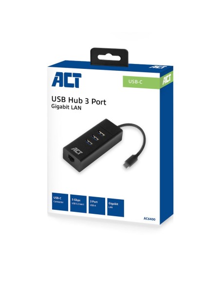 ACT AC6400 interface hub USB 3.2 Gen 1 (3.1 Gen 1) Type-C 5000 Mbit s Zwart