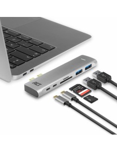 ACT AC7025 USB-C Thunderbolt™ 3 naar HDMI multiport adapter 4K, USB hub, cardreader en PD pass through 2