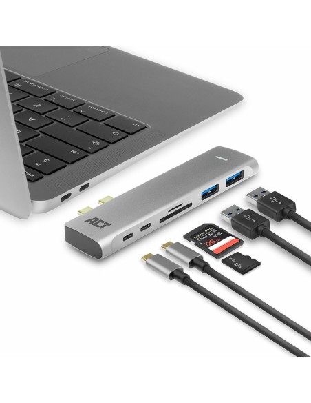 ACT AC7025 USB-C Thunderbolt™ 3 naar HDMI multiport adapter 4K, USB hub, cardreader en PD pass through