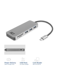 ACT AC7050 3-Poorts USB-C 3.2 Gen1 (USB 3.0) Hub met kaartlezer en PD Pass-Through poort 2